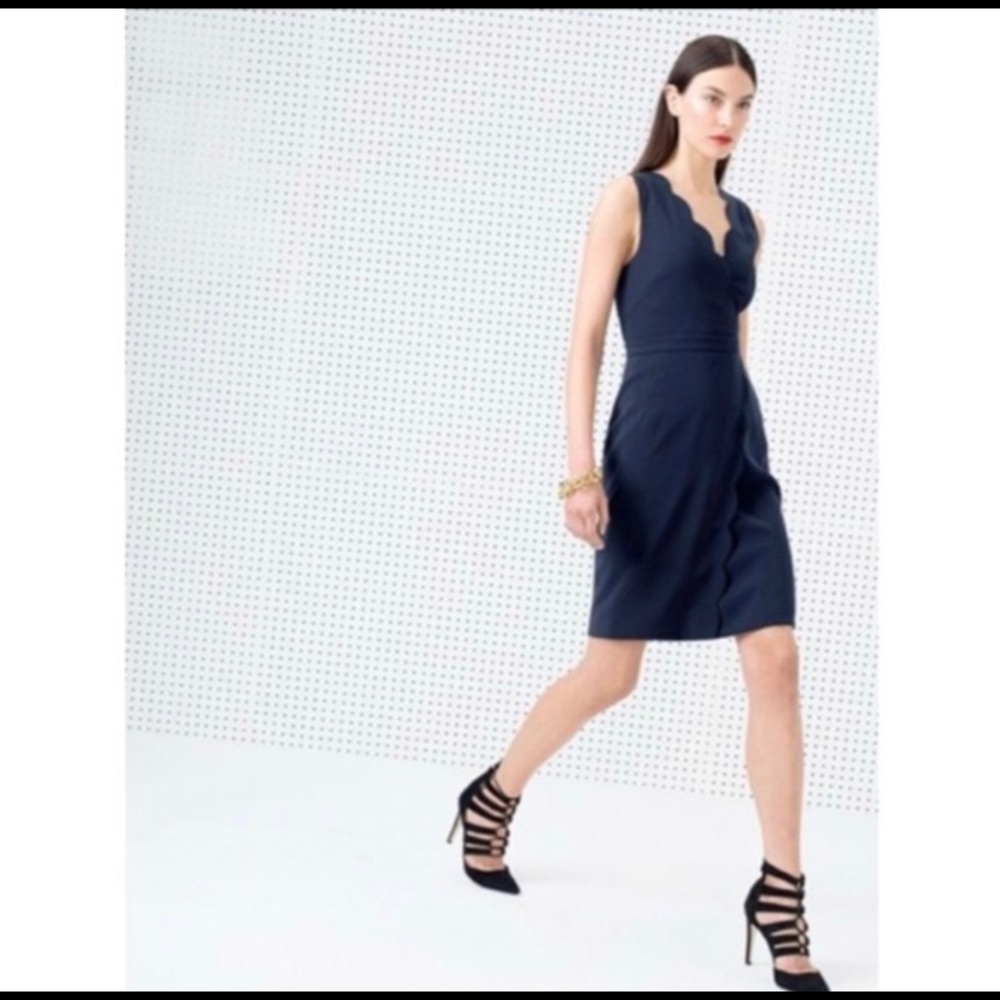 Navy J Crew Scalloped Cocktail Dress
